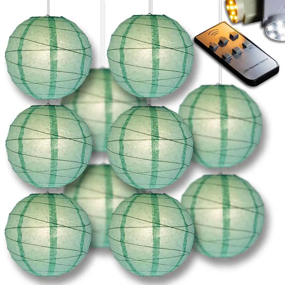 Cool Mint Green Crisscross Paper Lantern 10pc Party Pack with Remote Controlled LED Lights Included
