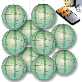 Cool Mint Green Crisscross Paper Lantern 10pc Party Pack with Remote Controlled LED Lights Included