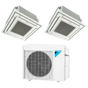 Daikin 2-Zone Ceiling Cassette Hyper Heat Ductless Mini-Split 18000 BTU Heat Pump Air Conditioner 9k   12k - 16 SEER2