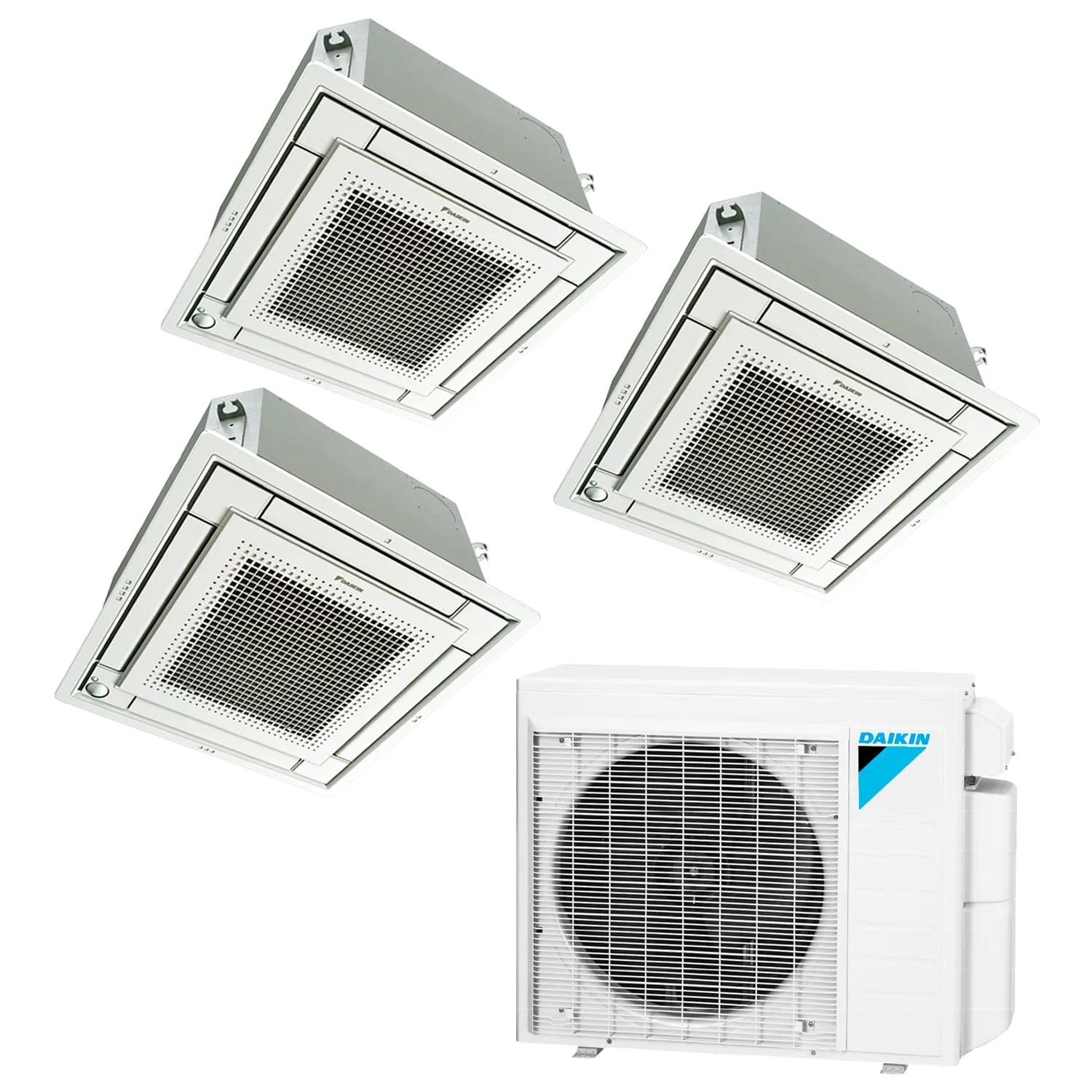 Daikin 3-Zone Ceiling Cassette Hyper Heat Ductless Mini-Split 24000 BTU Heat Pump Air Conditioner 9k   9k   15k - 18 SEER2