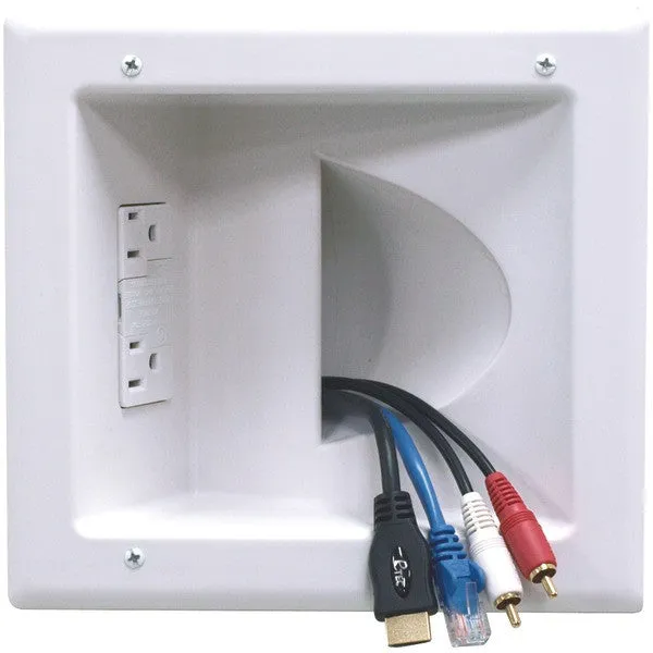 DATACOMM ELECTRONICS 45-0041-WH Recessed Low-Voltage Media Plate ;with Duplex Surge Suppressor