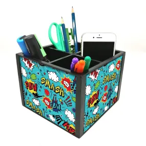 Desk Organizer For Stationery -  Comic Style Blue