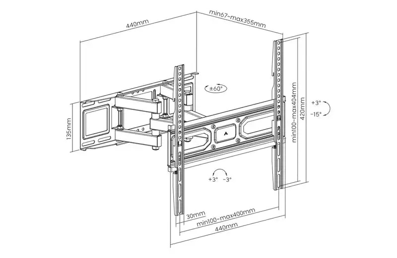 Dual Arm Full Motion LED / Curve TV Wall Mount - SH 370P (Fits Most 32" ~ 70" Screen, Max. VESA: 400X400mm, Capacity 40kg)