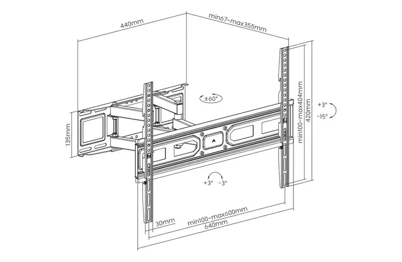 Dual Arm Full Motion LED / Curve TV Wall Mount - SH 800P (Fits Most 37" ~ 82" Screen, Max. VESA: 600X400mm, Capacity 40kg)
