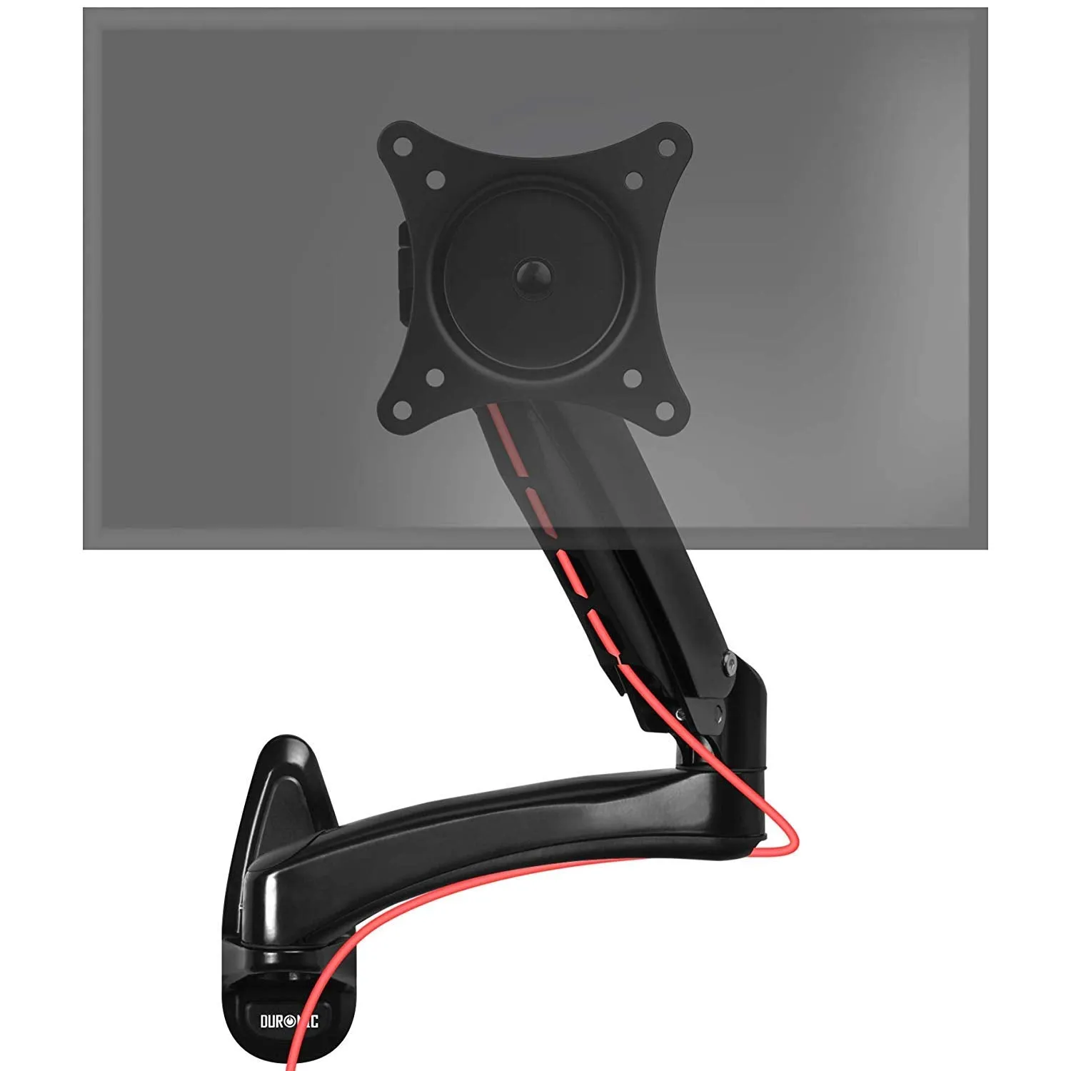 Duronic Monitor Arm Wall Mount DM55W1X2 | Bracket for Single PC Computer Screen | Aluminium | For One 15”-27” LED LCD TV Television | VESA 75/100 Fixing | Tilt  85°/-90°, Swivel 180°, Rotate 360°