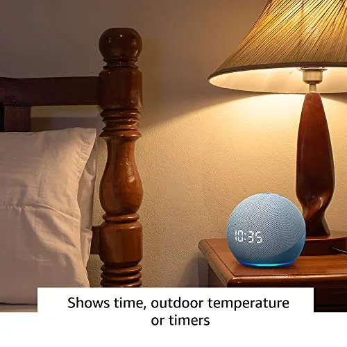 Echo Dot (4th Gen, 2020 release) with clock | Next generation smart speaker with powerful bass, LED display and Alexa (Blue)
