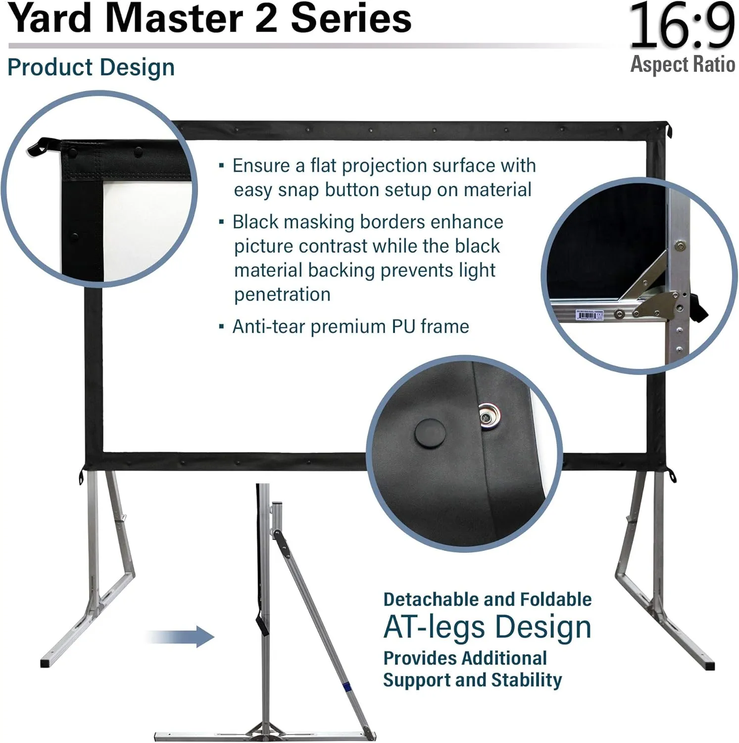 Elite Screens Yard Master 2, 90 inch Outdoor Projector Screen with Stand 16:9, 8K 4K Ultra HD 3D Fast Folding Portable Movie Theater Cinema 90" Indoor Foldable Easy Snap Projection Screen, OMS90H2, JE