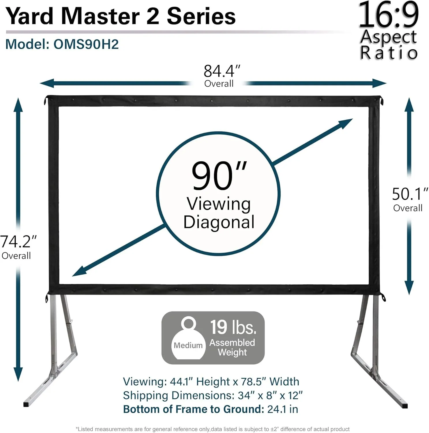 Elite Screens Yard Master 2, 90 inch Outdoor Projector Screen with Stand 16:9, 8K 4K Ultra HD 3D Fast Folding Portable Movie Theater Cinema 90" Indoor Foldable Easy Snap Projection Screen, OMS90H2, JE