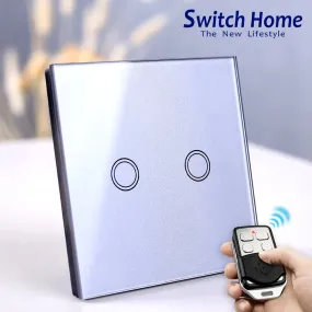EU/UK Standard Touch Switch, Wall Light Touch Screen Switch, wireless Remote control Wall touch switch , 2 gang gray AC130~250V