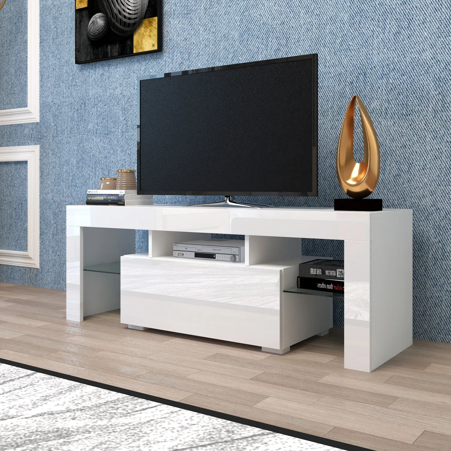 Fablise Entertainment Stand with LED Backlight and One Drawer