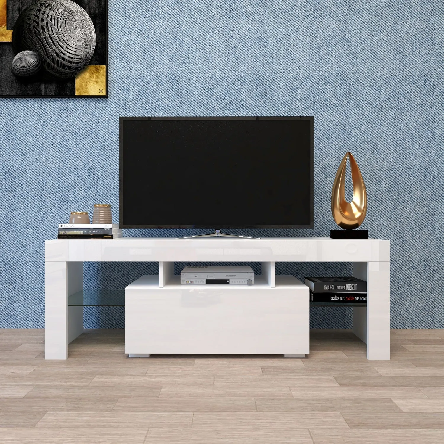 Fablise Entertainment Stand with LED Backlight and One Drawer