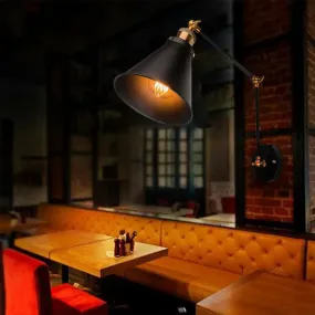 Farmhouse Bistro Wall Lamp: Adjustable 1-Light Fixture with Black Iron Shade