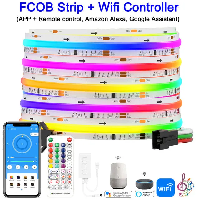 FCOB FOB COB SPI RGB LED Strip Kit Smart Bluetooth 720LEDs DC24V WS2811 RGBIC Addressable Pixels Alexa Google Home