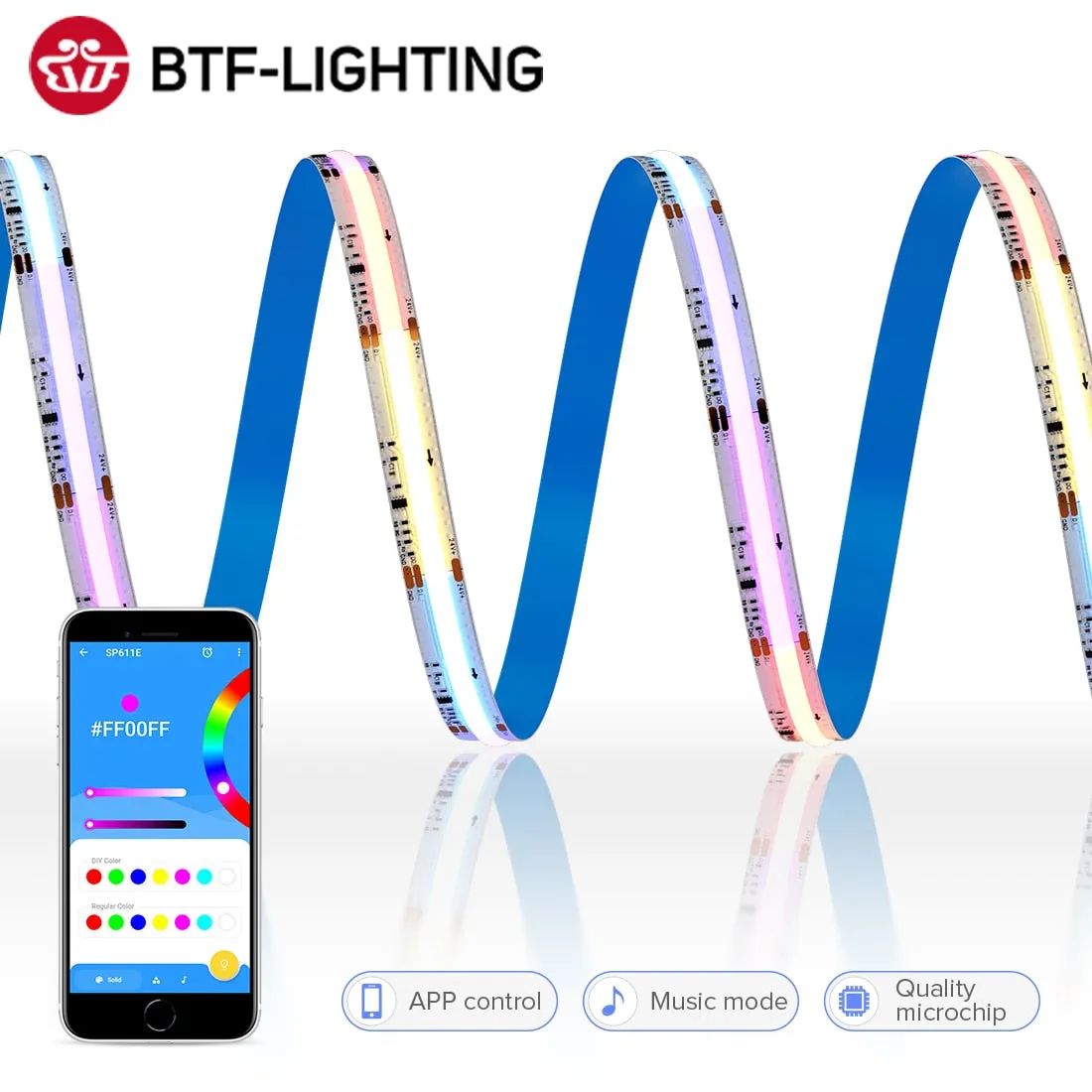 FCOB FOB COB SPI RGB LED Strip Kit Smart Bluetooth 720LEDs DC24V WS2811 RGBIC Addressable Pixels Alexa Google Home