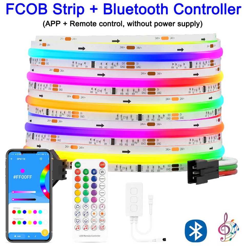FCOB FOB COB SPI RGB LED Strip Kit Smart Bluetooth 720LEDs DC24V WS2811 RGBIC Addressable Pixels Alexa Google Home