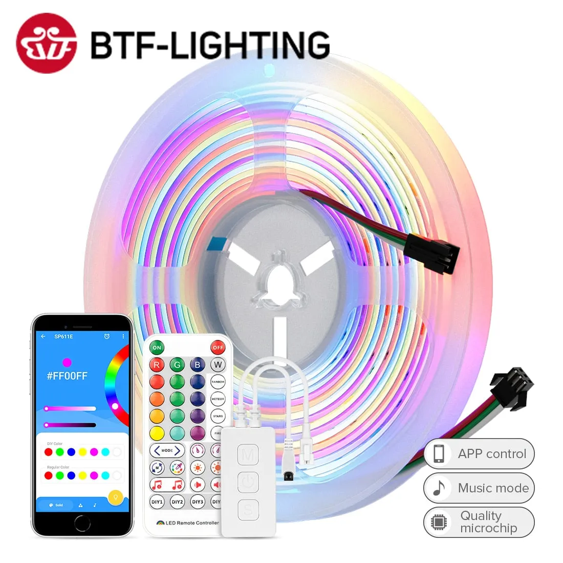 FCOB FOB COB SPI RGB LED Strip Kit Smart Bluetooth 720LEDs DC24V WS2811 RGBIC Addressable Pixels Alexa Google Home