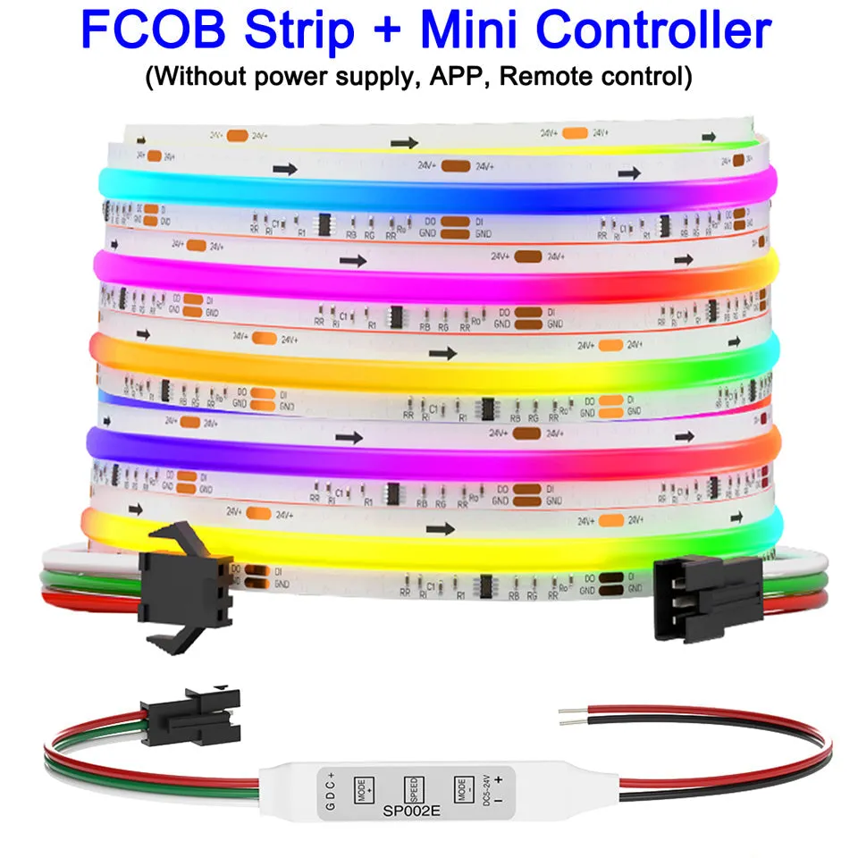 FCOB FOB COB SPI RGB LED Strip Kit Smart Bluetooth 720LEDs DC24V WS2811 RGBIC Addressable Pixels Alexa Google Home