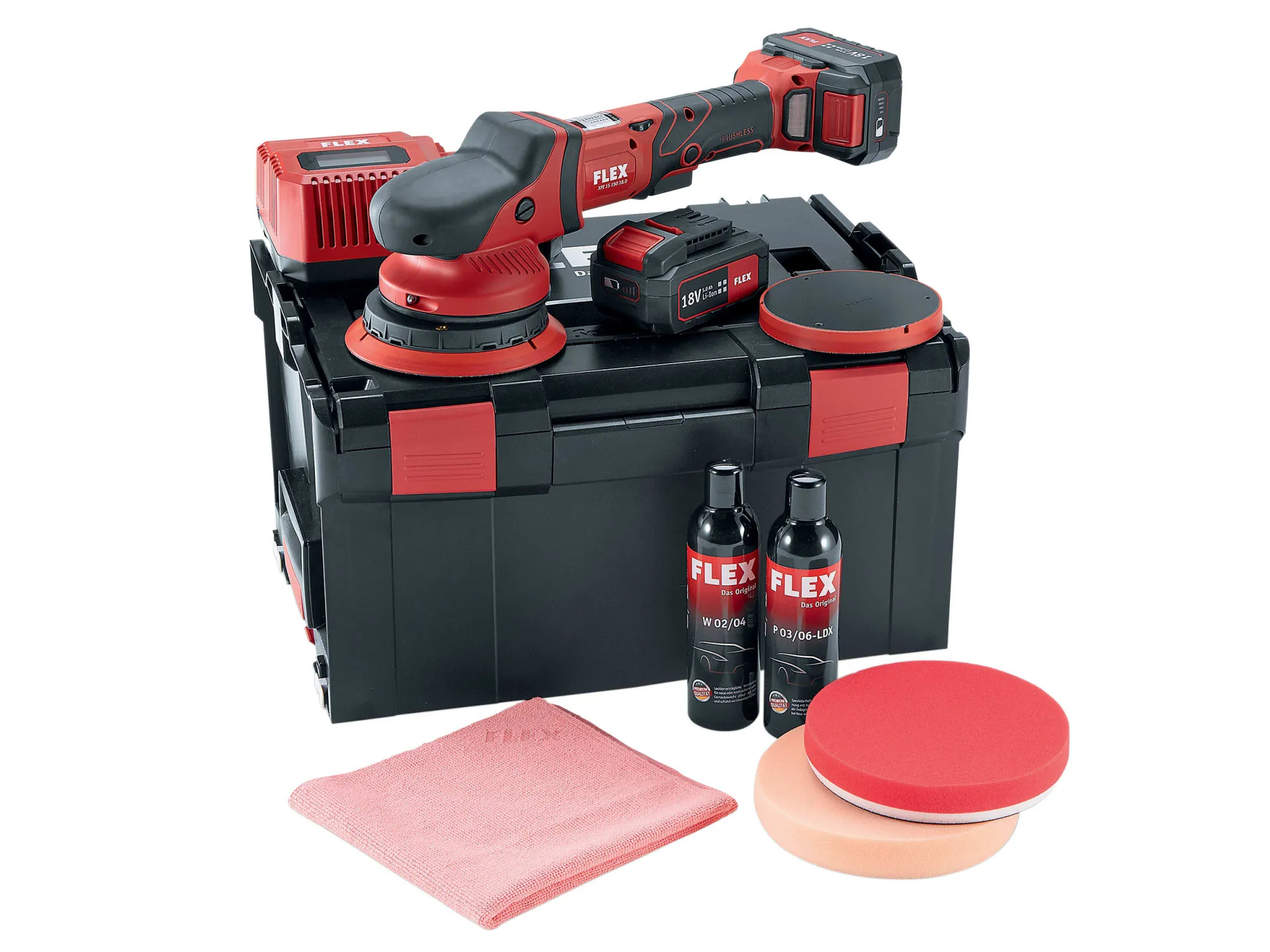 Flex 18V 150mm Random Orbital Polisher Set (2 x 5.0Ah Li-ion   Charger   Carry Case)