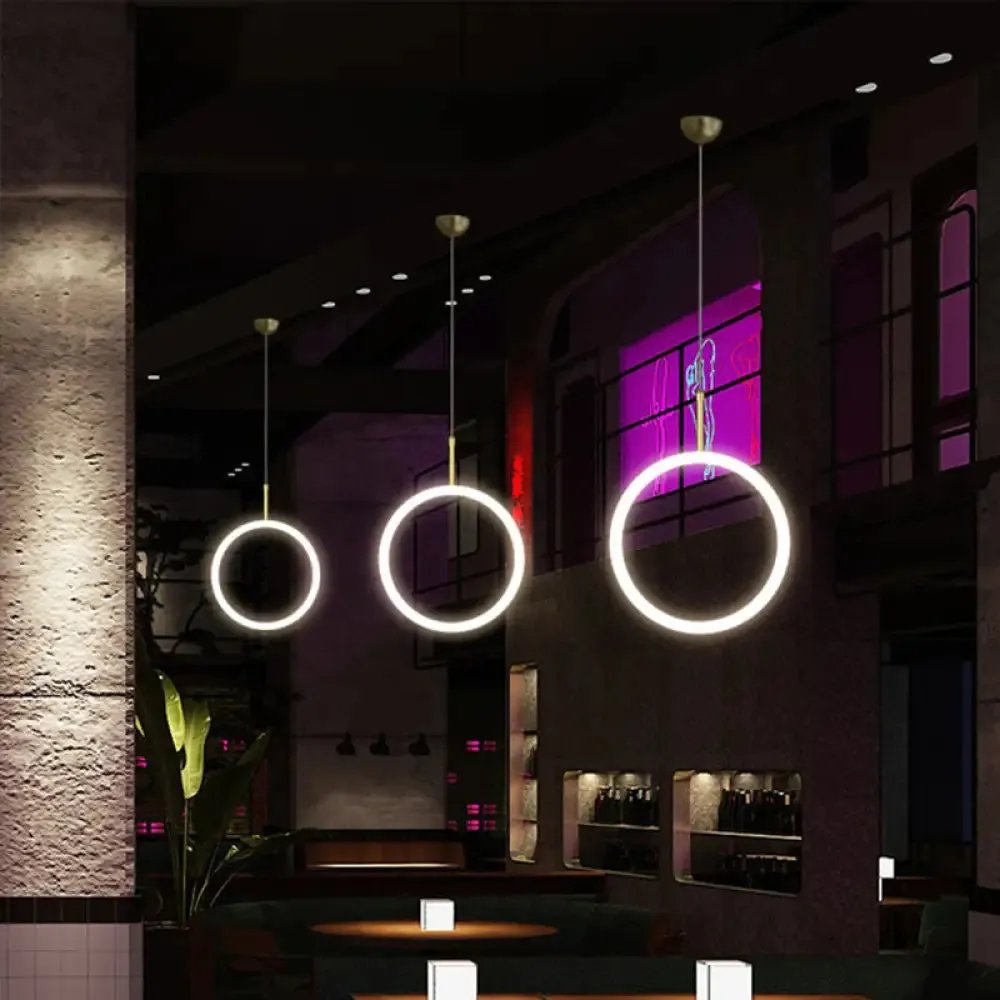 Gold Halo Ring LED Pendant Light - Minimalist Ceiling Downlighting for Restaurants - 8"/11" Diameter - Warm/White Light