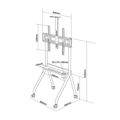 Heavy Duty Mobile TV Cart Stand With Wheels & Holder - DG 115B FS (Fits Most 42″ ~ 86″ Screen, Weight Capacity 80kg)
