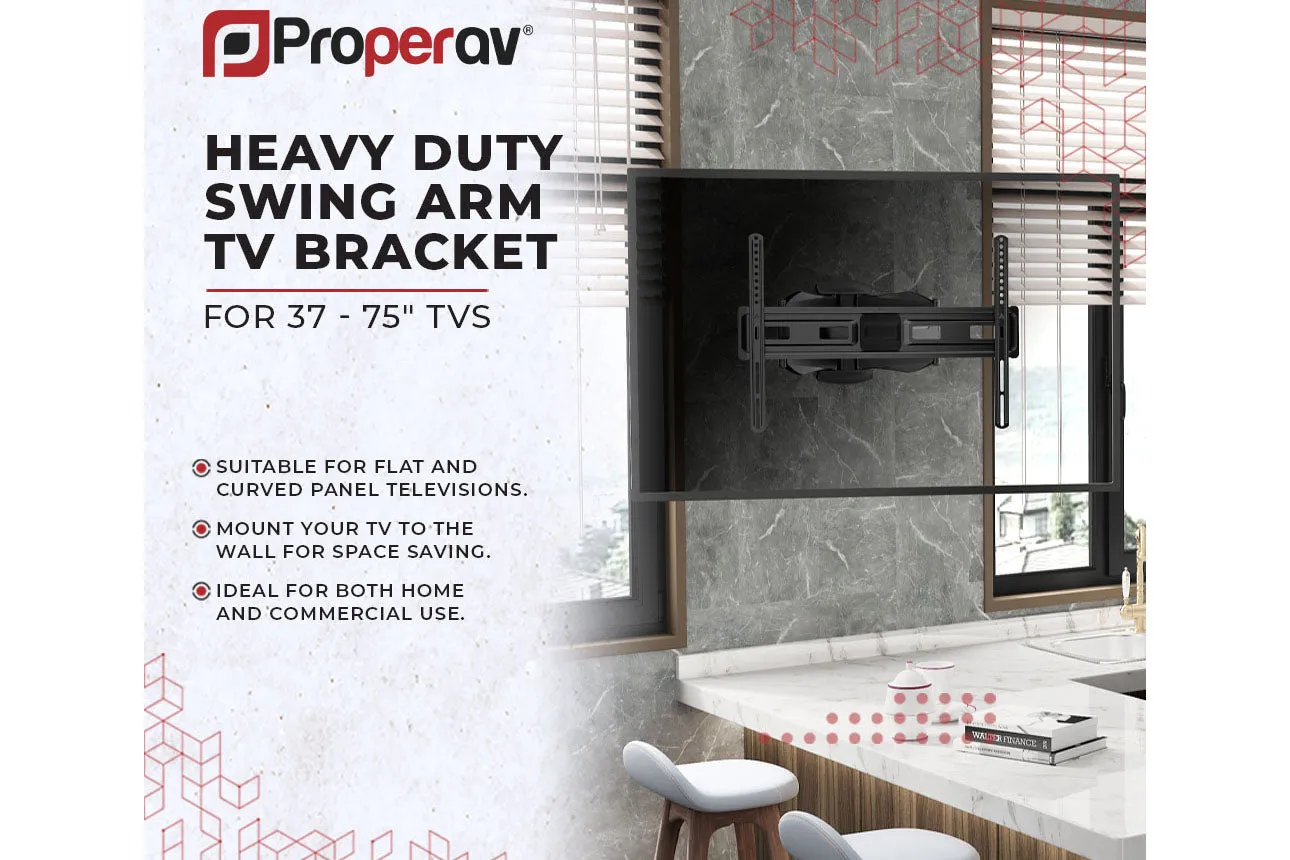 Heavy Duty Swing Arm TV Wall Mount Bracket for 37 to 75 - VESA Max 600x400 - Black