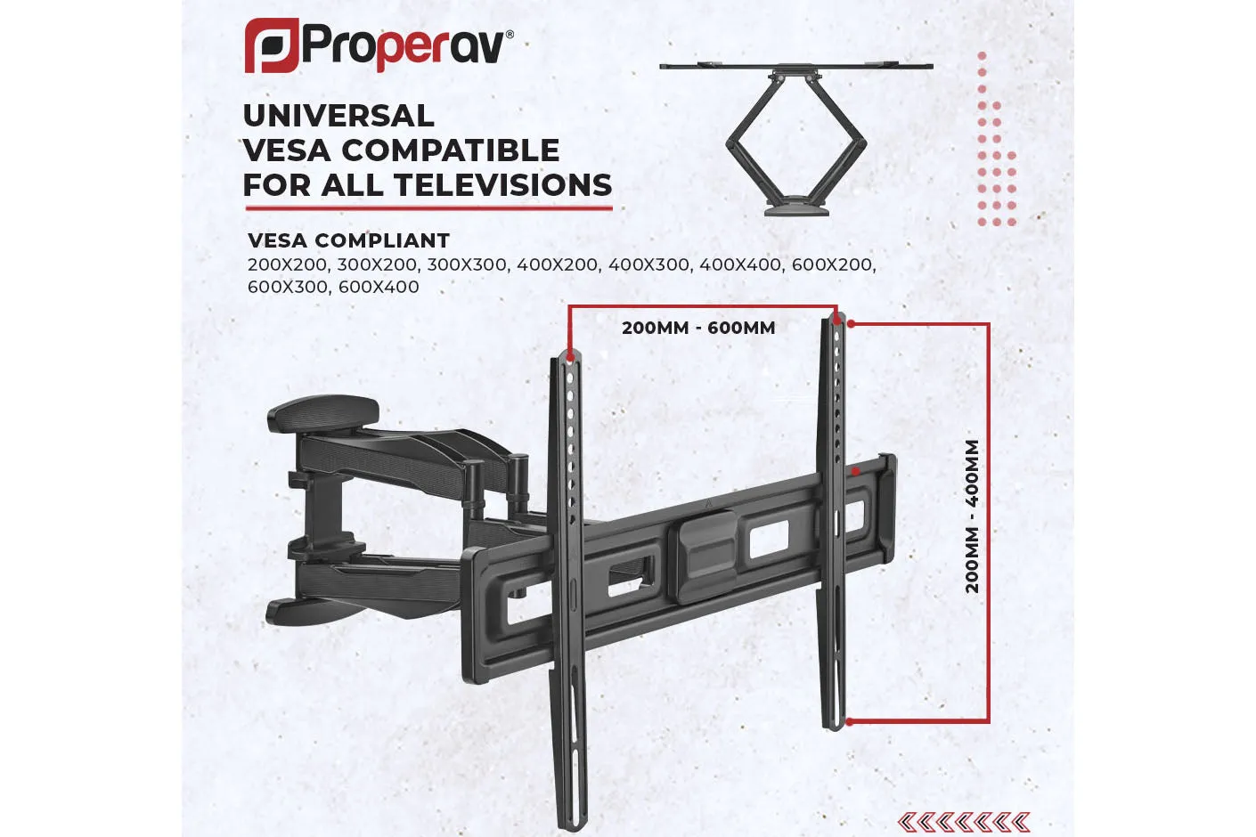 Heavy Duty Swing Arm TV Wall Mount Bracket for 37 to 75 - VESA Max 600x400 - Black