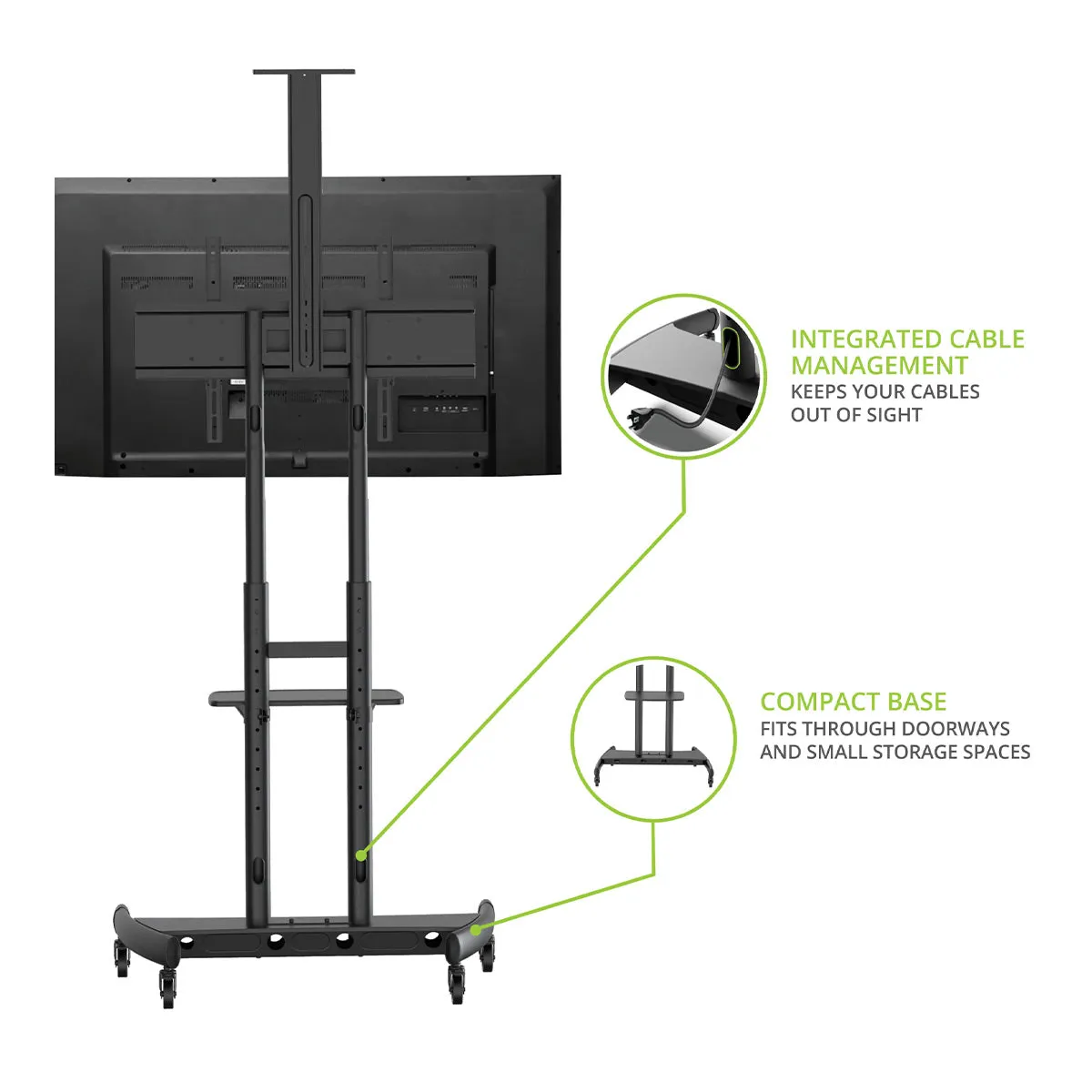 Kanto MTM86PL Height-Adjustable Rolling TV Stand for 55" - 86" TVs with Device Tray and Webcam Shelf