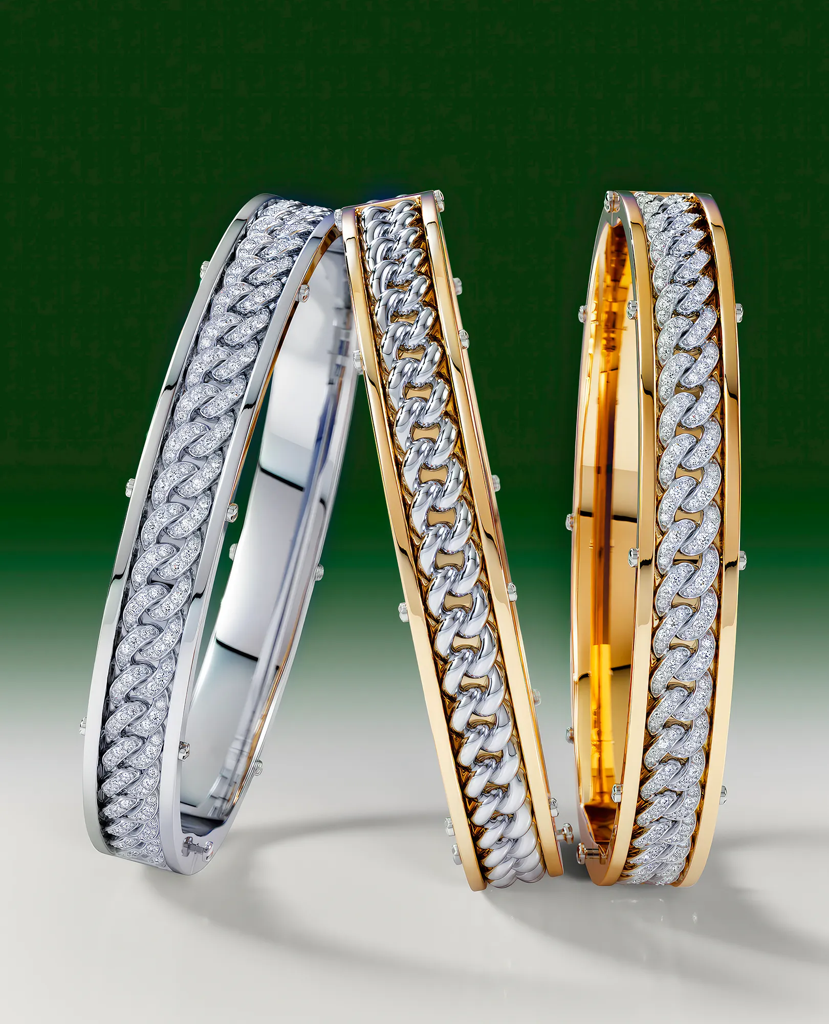 KENSINGTON Two-Tone Gold Cuban Link Bangle Bracelet with Diamonds