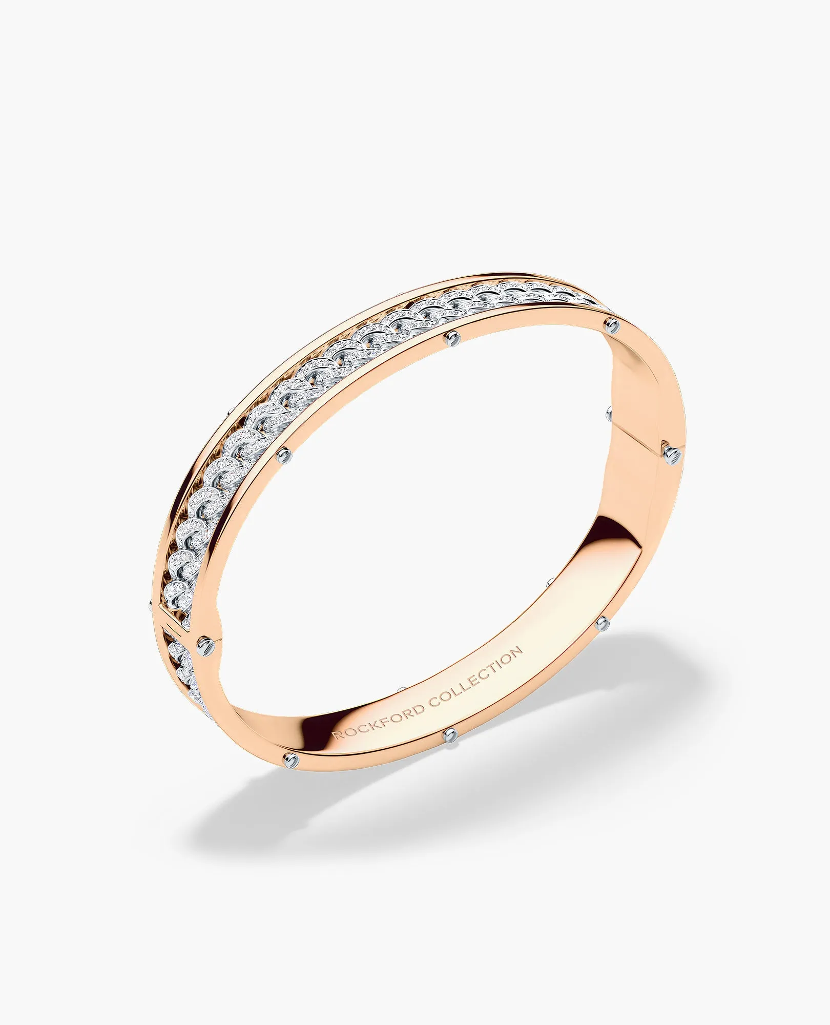 KENSINGTON Two-Tone Gold Cuban Link Bangle Bracelet with Diamonds