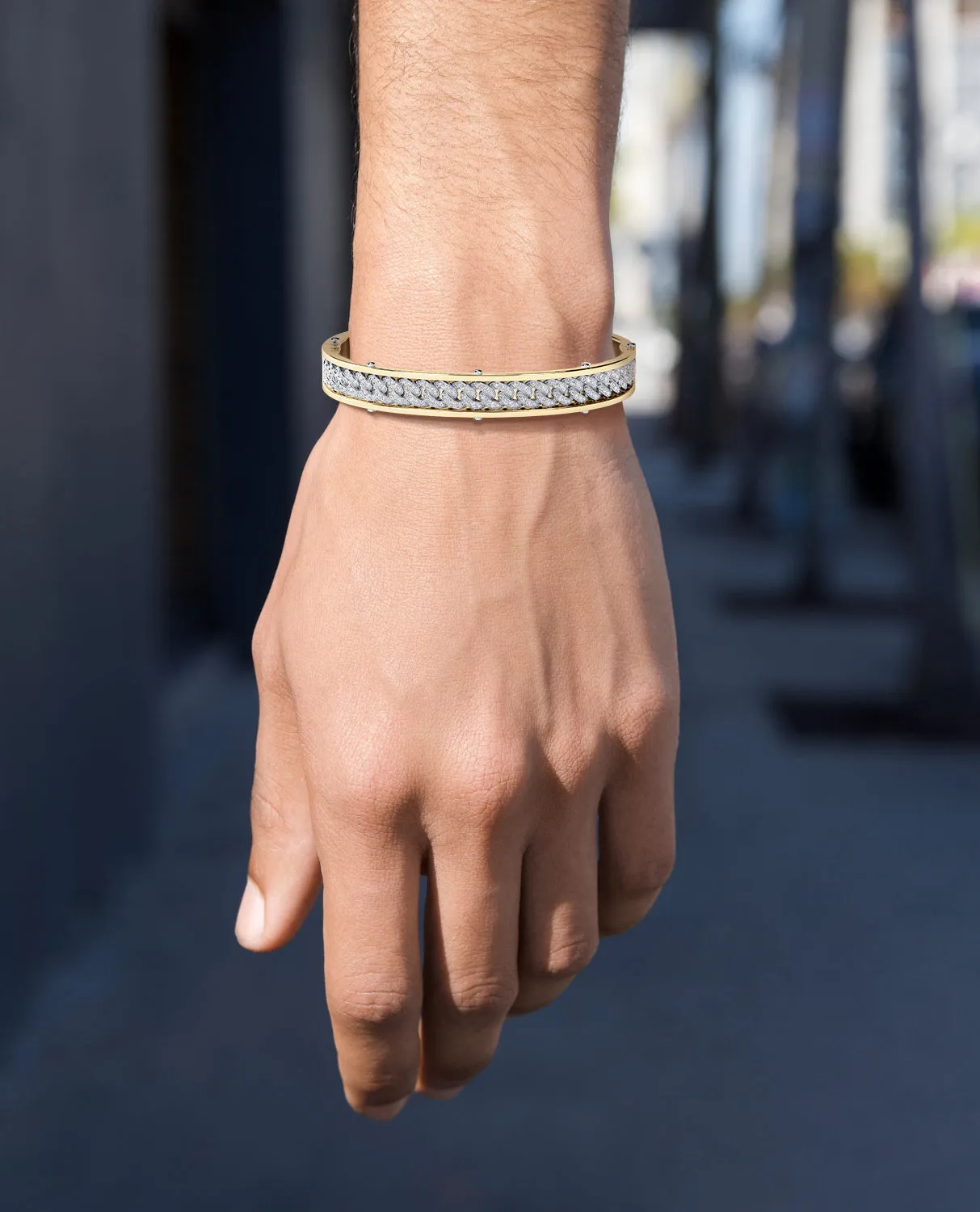 KENSINGTON Two-Tone Gold Cuban Link Bangle Bracelet with Diamonds
