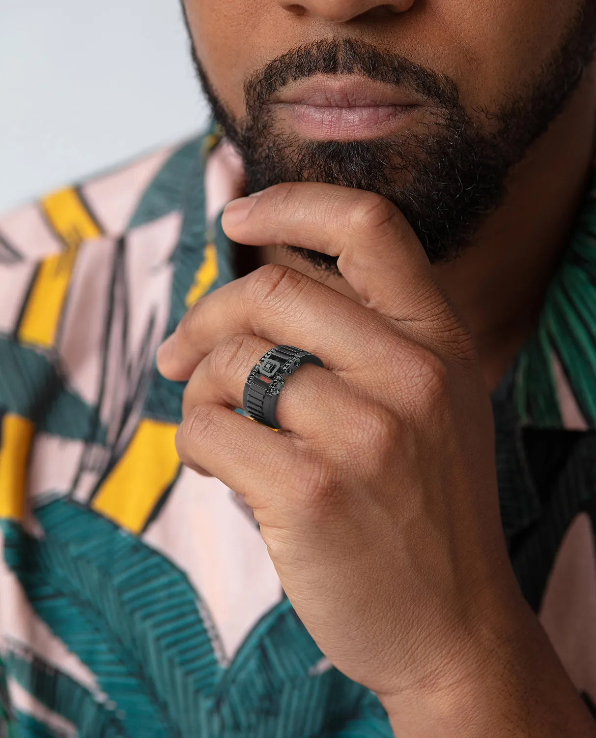 LA PAZ Atomic Silicone & EverBlak Black Gold Ring with 0.20ct Black Diamonds