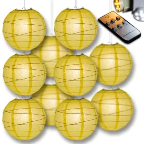 Lemon Yellow Chiffon Crisscross Paper Lantern 10pc Party Pack with Remote Controlled LED Lights Included