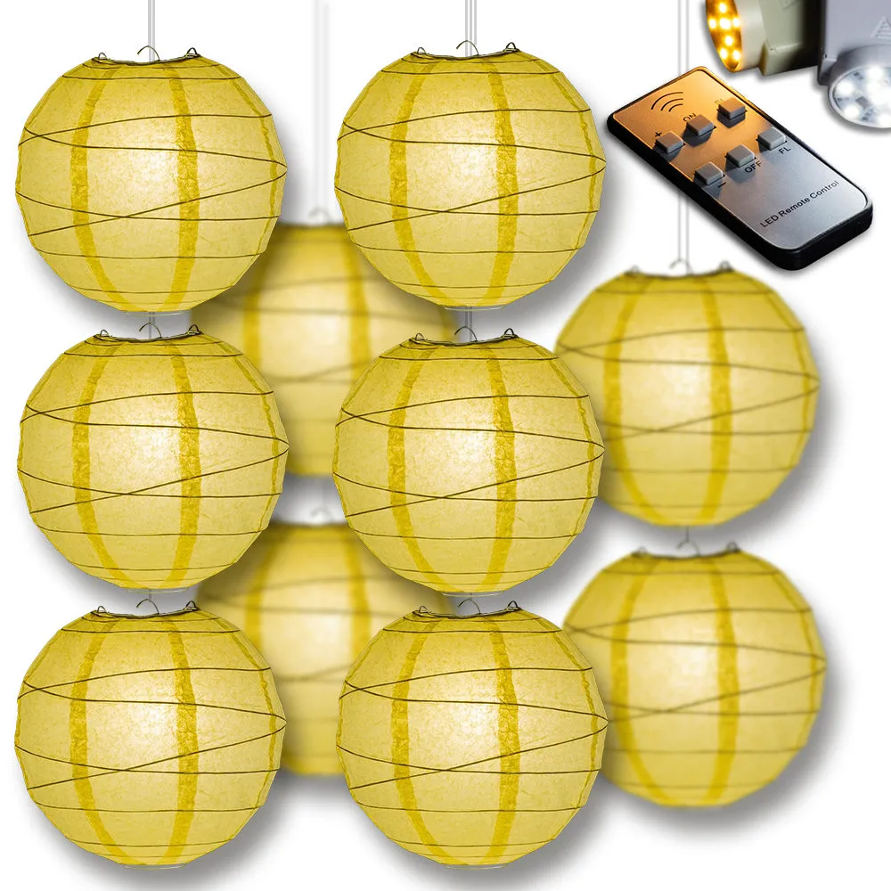 Lemon Yellow Chiffon Crisscross Paper Lantern 10pc Party Pack with Remote Controlled LED Lights Included