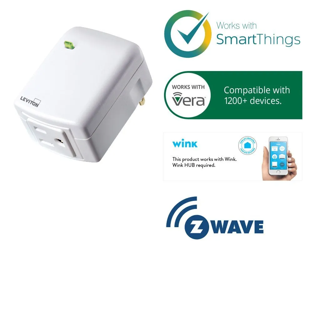 Leviton R51-DZPA1-1RW Decora Smart Plug-in Outlet with Z-Wave Plus, White