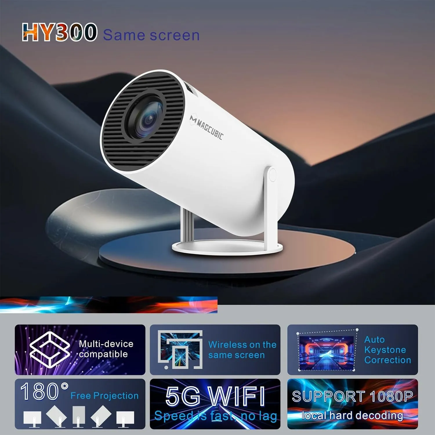 Magcubic HY300 Portable 4K Decoding Projector - WiFi6, Android 11, Bluetooth 5.0 - Ultra-Sharp Imaging, Smart Connectivity, Superior Audio
