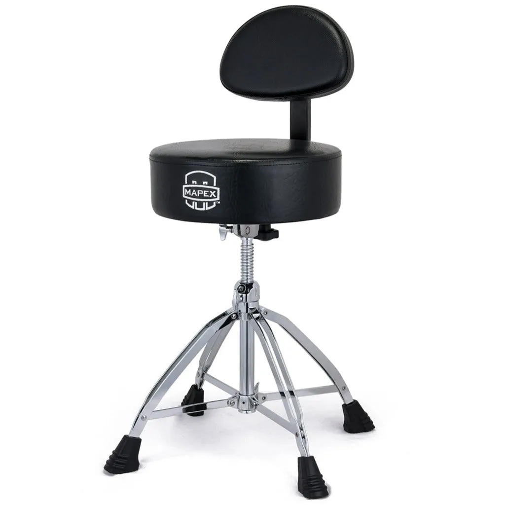 Mapex T870 4-Leg Leather Round Cushion Throne w// Backrest, Double Braced, Black