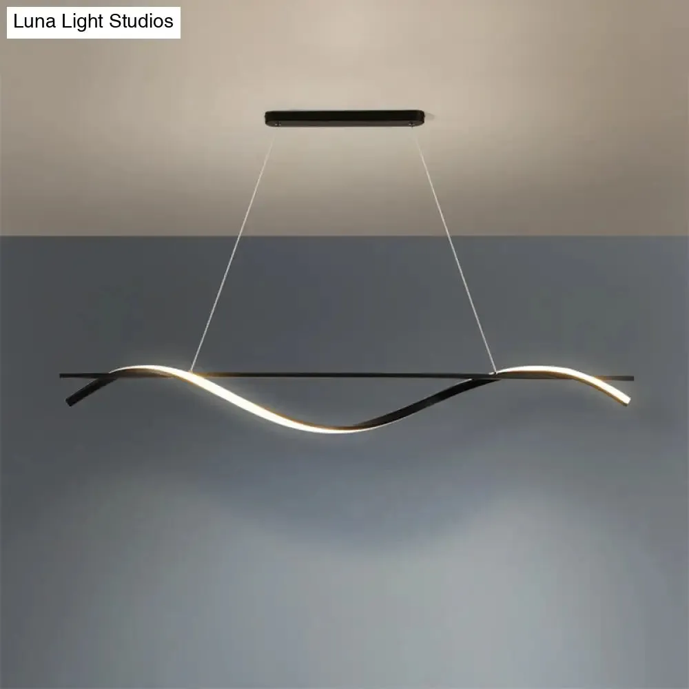 Minimalist LED Hanging Island Light for Dining Room  in Black, Warm/White Light