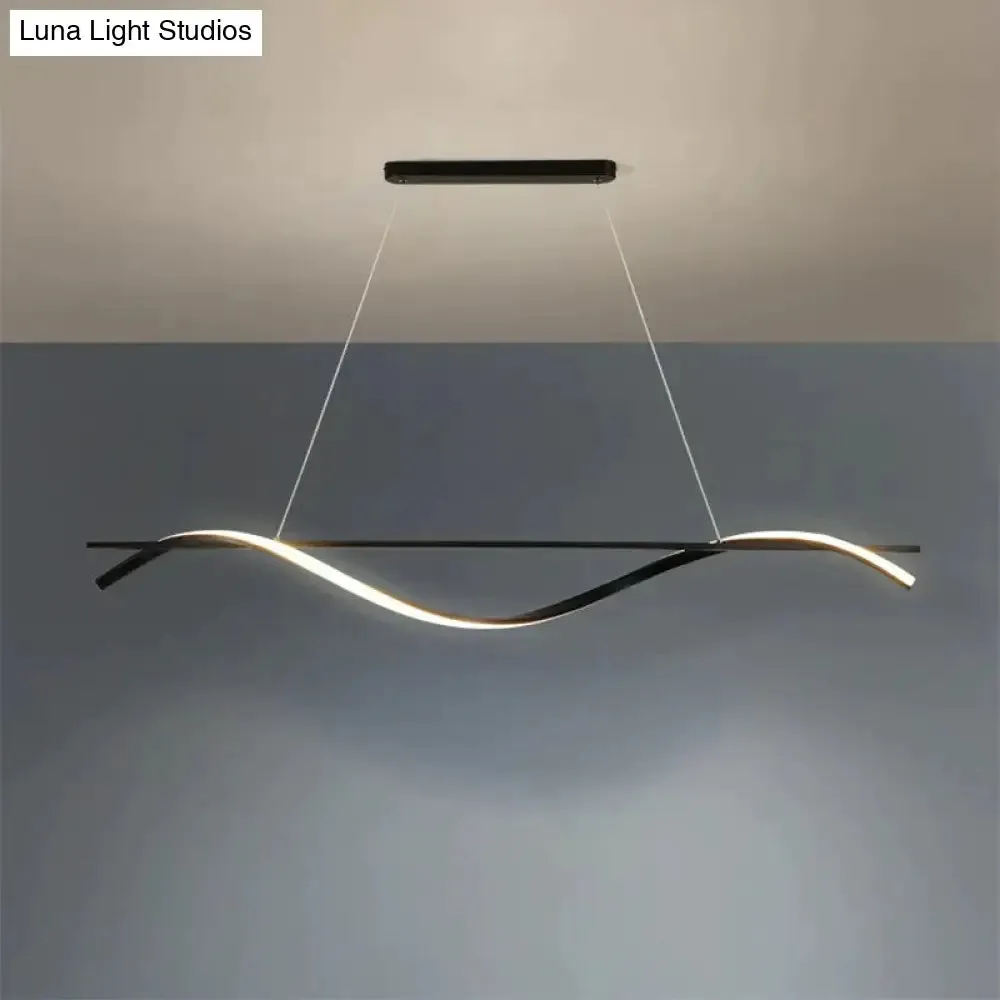 Minimalist LED Hanging Island Light for Dining Room  in Black, Warm/White Light