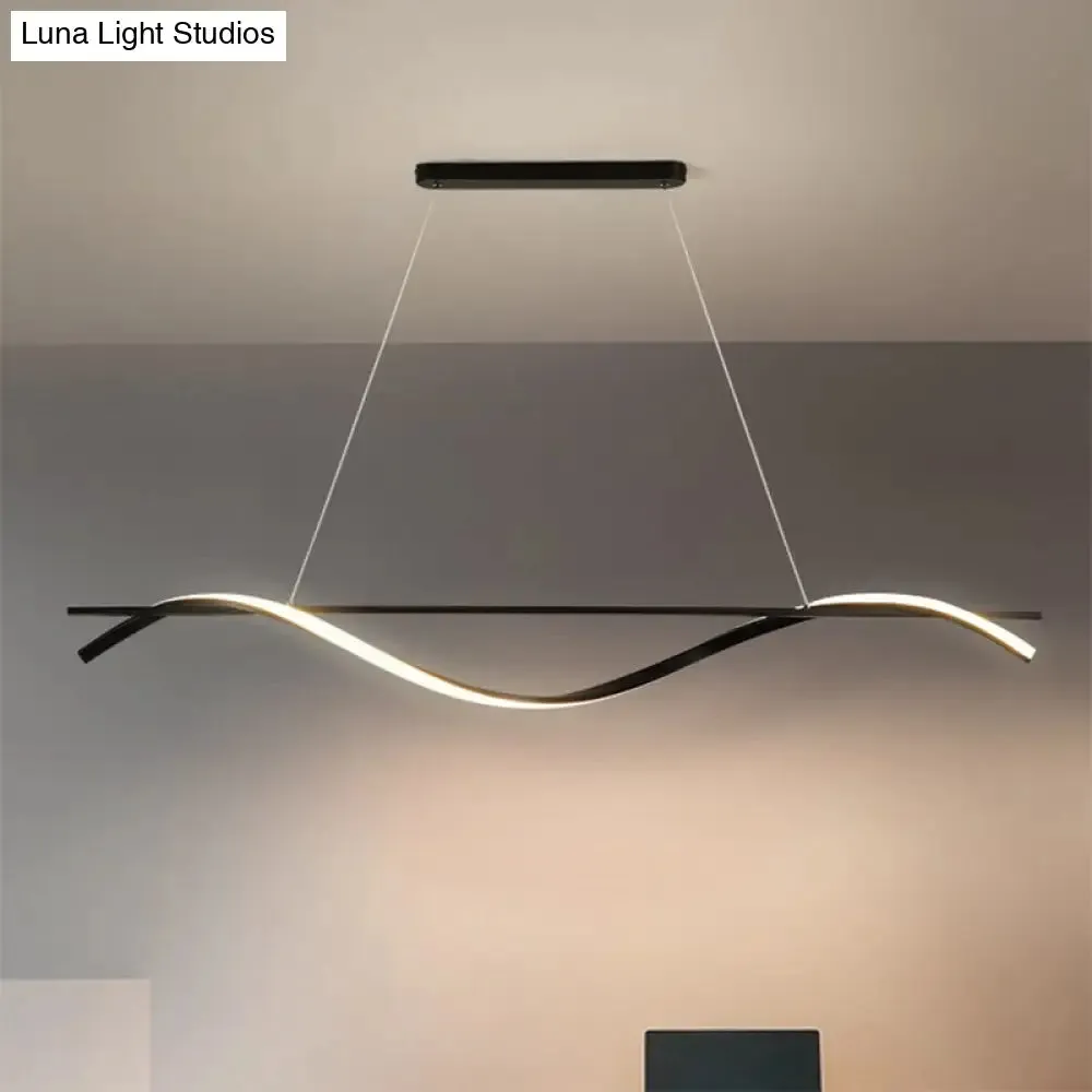 Minimalist LED Hanging Island Light for Dining Room  in Black, Warm/White Light