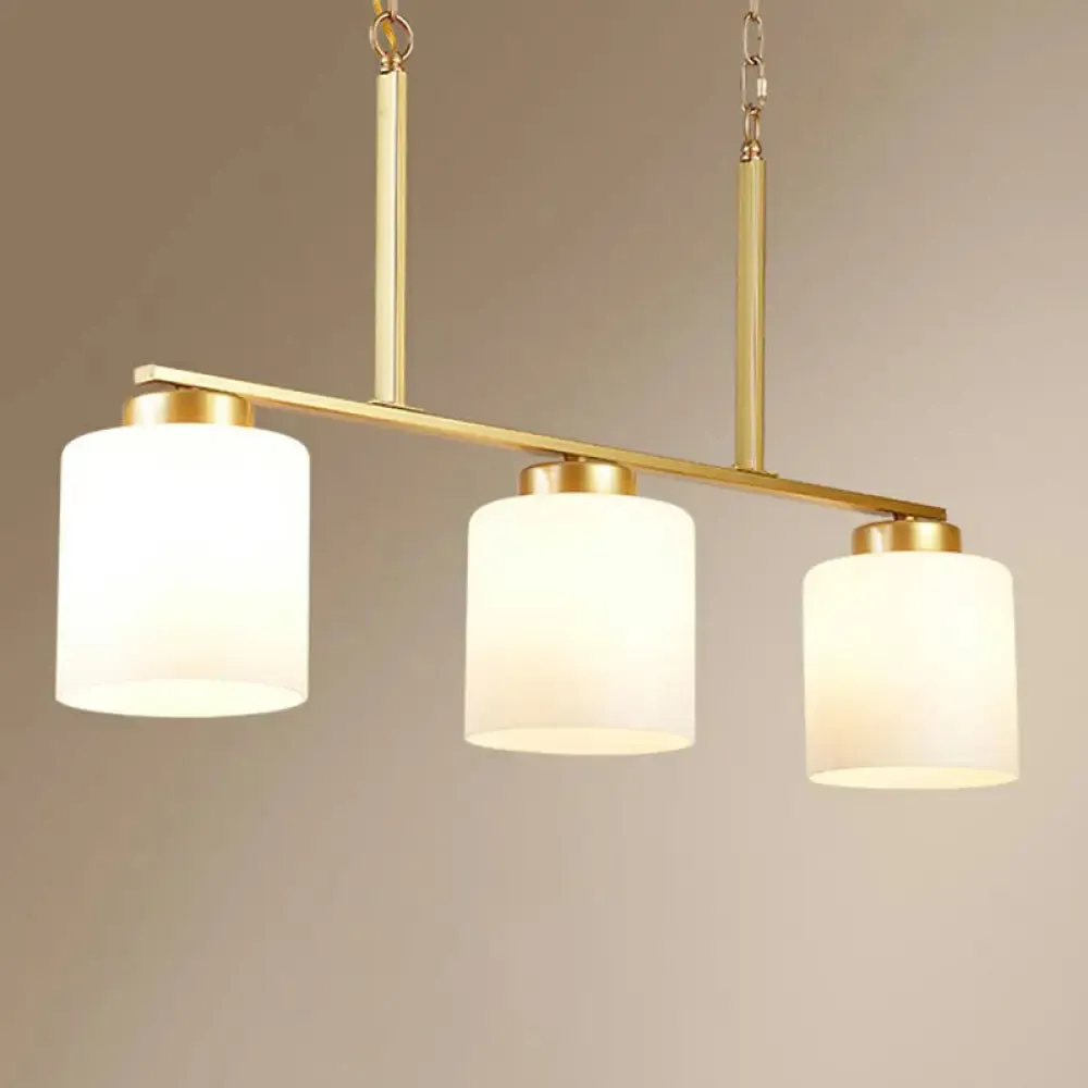 Minimalist Opal Frosted Glass Island Lighting Fixture - 3 Heads Hanging Pendant Light