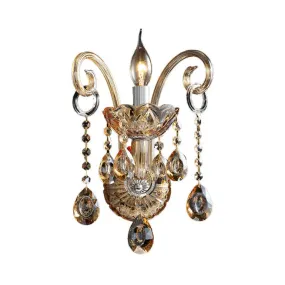Modern Amber Glass Candle Sconce Wall Light with Crystal Drip Accent - 1/2 Heads Bedroom Fixture
