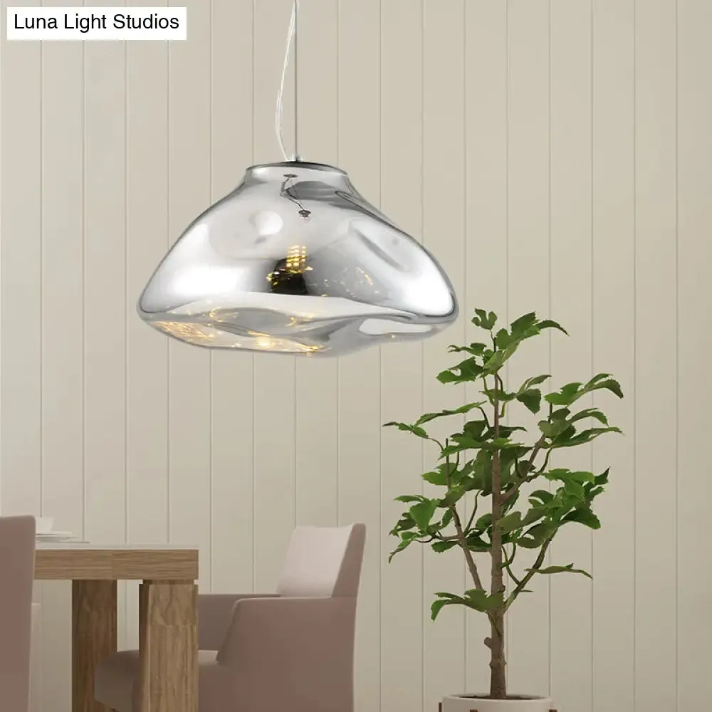 Modern Glass Pendant Light - Irregular Melt Design - Silver/Red/Blue - Living Room Ceiling Light - 8"/12" Wide