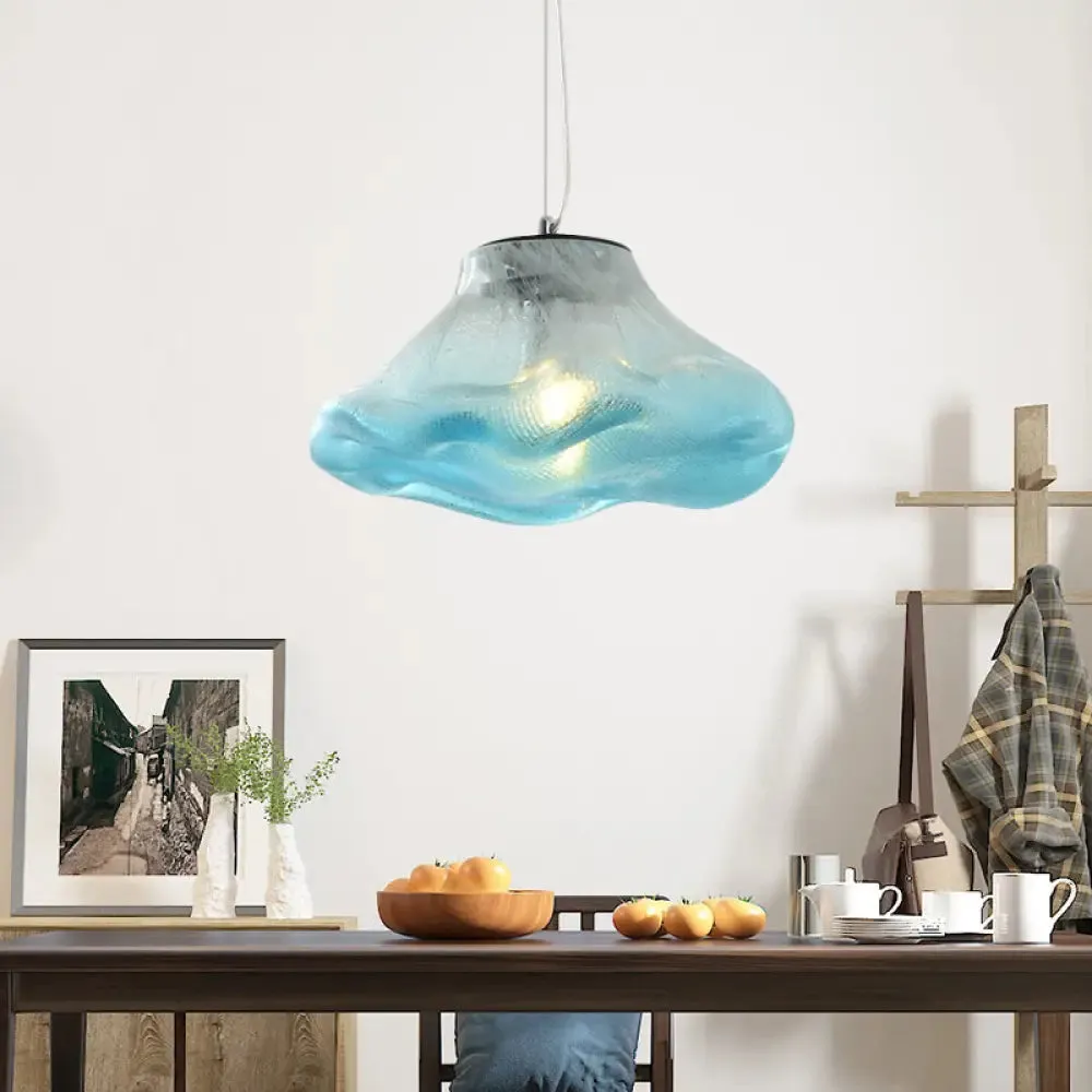 Modern Glass Pendant Light - Irregular Melt Design - Silver/Red/Blue - Living Room Ceiling Light - 8"/12" Wide