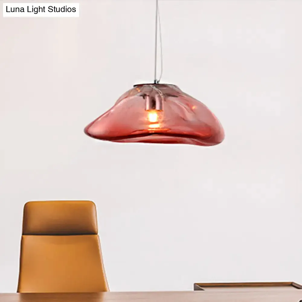 Modern Glass Pendant Light - Irregular Melt Design - Silver/Red/Blue - Living Room Ceiling Light - 8"/12" Wide