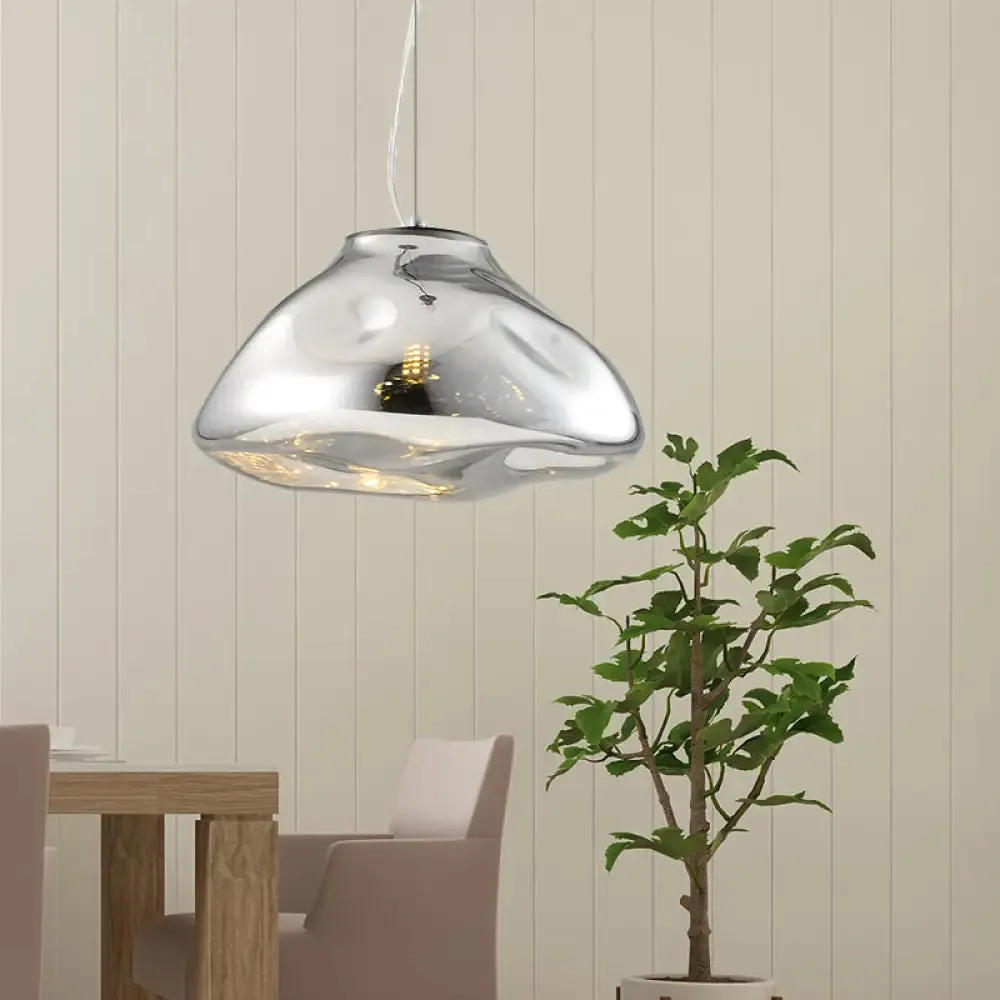 Modern Glass Pendant Light - Irregular Melt Design - Silver/Red/Blue - Living Room Ceiling Light - 8"/12" Wide