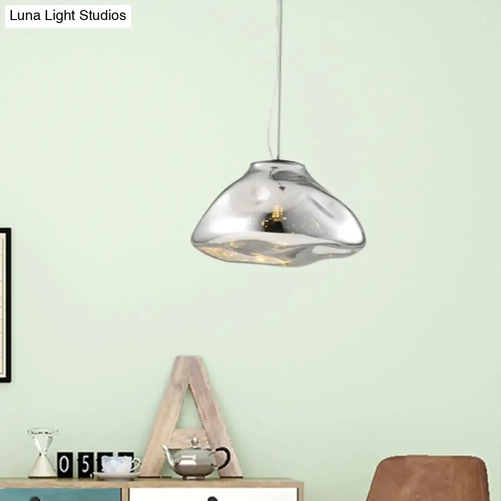 Modern Glass Pendant Light - Irregular Melt Design - Silver/Red/Blue - Living Room Ceiling Light - 8"/12" Wide
