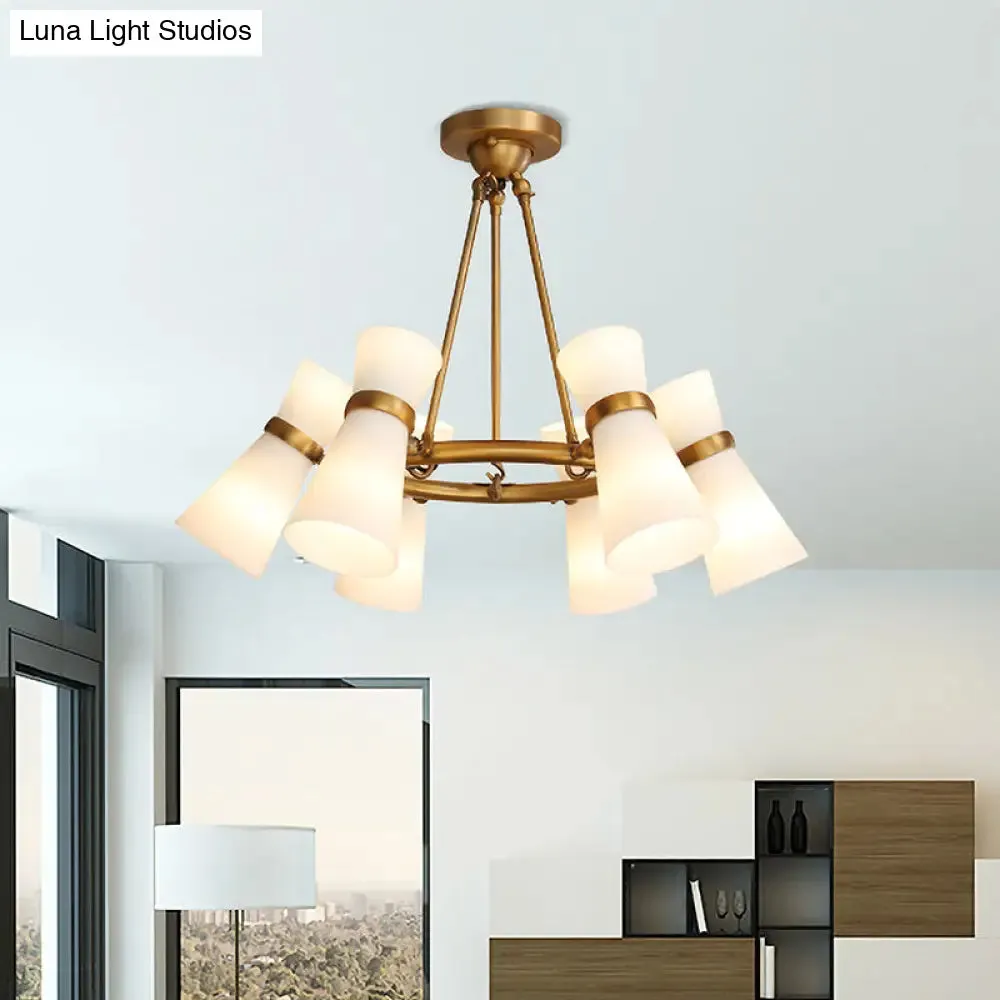 Modern Opal Glass Chandelier - Wide Flare, 16 Bulbs - Black/Gold Pendant Light Fixture