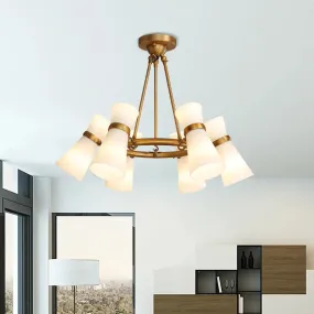 Modern Opal Glass Chandelier - Wide Flare, 16 Bulbs - Black/Gold Pendant Light Fixture