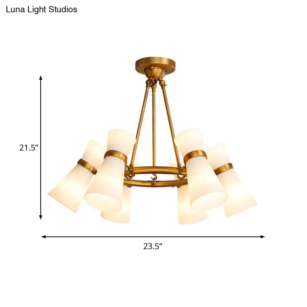 Modern Opal Glass Chandelier - Wide Flare, 16 Bulbs - Black/Gold Pendant Light Fixture