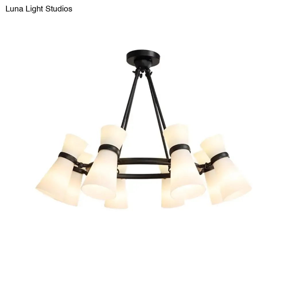 Modern Opal Glass Chandelier - Wide Flare, 16 Bulbs - Black/Gold Pendant Light Fixture